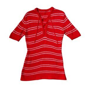 70s vintage stripe short sleeve sweater top boho 1970s acrylic tie neckline.